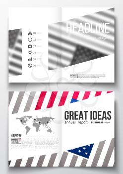 Set of business templates for brochure, magazine, flyer, booklet or annual report. Memorial Day background with abstract american flag, vector illustration.