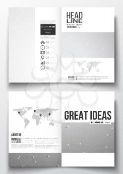 Set of business templates for brochure, magazine, flyer, booklet or annual report. Molecular construction with connected lines and dots, scientific or digital design pattern on gray background.