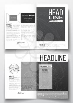 Set of business templates for brochure, magazine, flyer, booklet or annual report. Molecular construction with connected lines and dots, scientific or digital design pattern on black background.