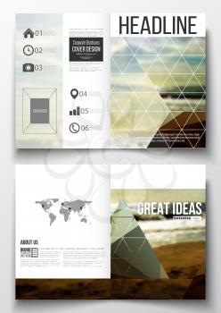Set of business templates for brochure, magazine, flyer, booklet or annual report. Colorful polygonal backdrop, blurred background, sea landscape, modern stylish triangle vector texture.