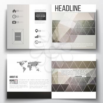 Vector set of square design brochure template. Microchip background, electrical circuits, science design vector template. 