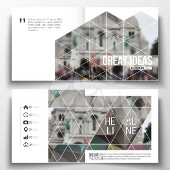 Set of annual report business templates for brochure, magazine, flyer or booklet. Polygonal background, blurred image, view of cathedral Sakre-Ker, Paris cityscape, modern triangular vector texture