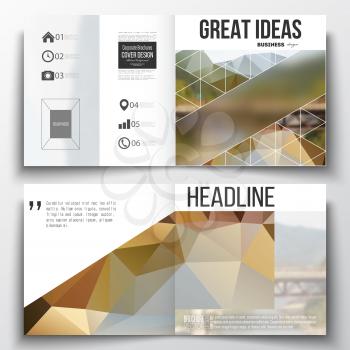 Set of annual report business templates for brochure, magazine, flyer or booklet. Colorful polygonal backdrop, blurred background, nature landscape, modern stylish triangle vector texture.