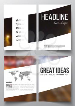 Set of business templates for brochure, magazine, flyer, booklet or annual report. Dark background, blurred image, night city landscape, car traffic, modern template.