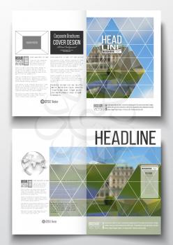 Set of business templates for brochure, magazine, flyer, booklet or annual report. Polygonal background, blurred image, park landscape, modern stylish vector texture.