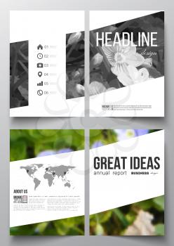 Set of business templates for brochure, magazine, flyer, booklet or annual report. Floral background, blurred image, flowers in green grass closeup, modern template.