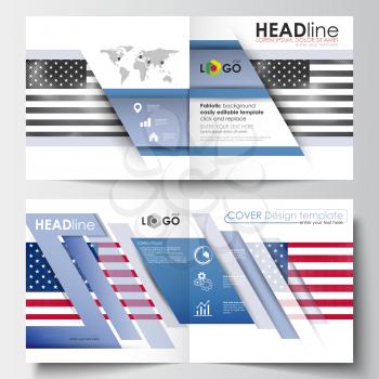 Business templates for square design brochure, magazine, flyer, booklet or annual report. Leaflet cover, abstract flat layout, easy editable blank. Patriot Day background with american flag, vector il