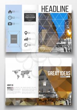 Set of business templates for brochure, magazine, flyer, booklet or annual report. Abstract colorful polygonal background, blurred image, night city landscape, modern stylish triangular vector texture