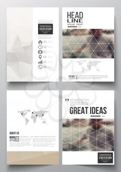 Set of business templates for brochure, magazine, flyer, booklet or annual report. Polygonal background, blurred image, vacation, travel, tourism. Modern triangular vector texture.