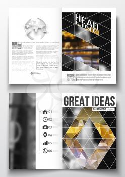 Set of business templates for brochure, magazine, flyer, booklet or annual report. Colorful polygonal background, blurred image, night city landscape, modern stylish triangular vector texture.