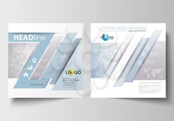 Business templates for square design brochure, magazine, flyer, booklet or annual report. Leaflet cover, abstract flat layout, easy editable blank. Molecule structure on blue background. Science healt
