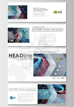 Social media and email headers set, modern banners. Business templates. Cover design template, easy editable, abstract flat layout in popular sizes. Abstract lines background with color glowing neon s