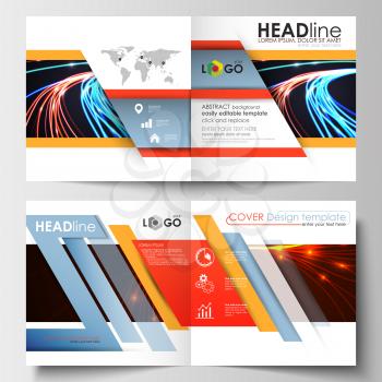 Business templates for square design brochure, magazine, flyer, booklet or annual report. Leaflet cover, abstract flat layout, easy editable blank. Abstract lines background with color glowing neon st