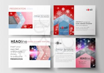 Set of business templates for presentation slides. Easy editable abstract layouts in flat design. Christmas decoration, vector background with shiny snowflakes