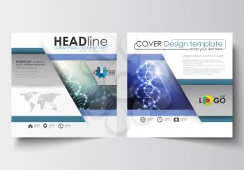 Business templates for square design brochure, magazine, flyer, booklet or annual report. Leaflet cover, abstract flat layout, easy editable blank. DNA molecule structure, science background. Scientif