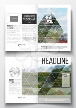 Set of business templates for brochure, magazine, flyer, booklet or annual report. Polygonal background, blurred image, park landscape, modern stylish vector texture.
