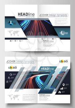 Business templates for brochure, magazine, flyer, booklet or annual report. Cover design template, easy editable blank, abstract flat layout in A4 size. Abstract lines background with color glowing ne
