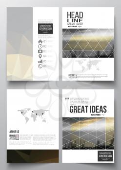 Set of business templates for brochure, magazine, flyer, booklet or annual report. Colorful polygonal background with blurred image, seaport landscape, modern stylish triangular vector texture.