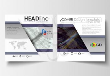Business templates for square brochure, magazine, flyer, annual report. Leaflet cover, flat layout, easy editable vector. Abstract waves, lines and curves. Dark color background. Motion design