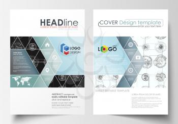 Business templates for brochure, magazine, flyer. Cover template, flat layout in A4 size. High tech design, connecting system. Science and technology concept. Futuristic abstract vector background