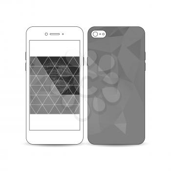 Mobile smartphone with an example of the screen and cover design isolated on white background. Construction with connected lines, digital design vector 