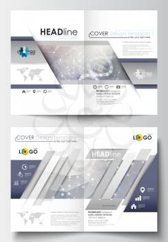Business templates for brochure, magazine, flyer, booklet or annual report. Cover design template, easy editable blank, abstract flat layout in A4 size. DNA molecule structure on blue background. Scie