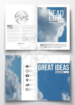 Set of business templates for brochure, magazine, flyer, booklet or annual report. Beautiful blue sky, abstract background with white clouds, leaflet cover, business layout, vector illustration.
