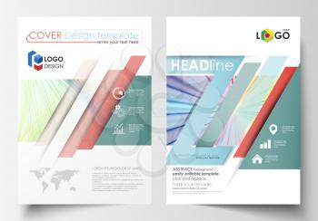 Business templates for brochure, magazine, flyer, annual report. Cover template, easy editable vector, flat layout in A4 size. Colorful background with abstract waves, lines. Bright color curves. Moti