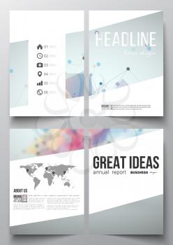 Set of business templates for brochure, magazine, flyer, booklet or annual report. Molecular construction with connected lines and dots, scientific pattern on abstract colorful polygonal background
