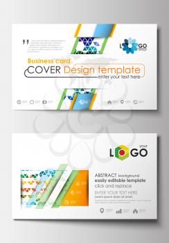 Business card templates. Cover design template, easy editable blank, abstract flat layout. Abstract triangles, triangular background, modern colorful polygonal vector.