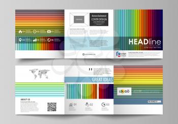 Set of business templates for tri fold brochures. Square design. Leaflet cover, abstract flat layout, easy editable vector. Bright color rectangles, colorful design with overlapping geometric rectangu