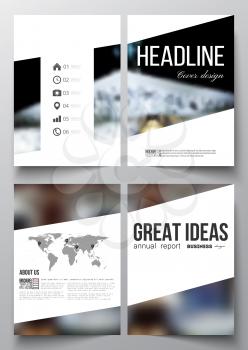 Set of business templates for brochure, magazine, flyer, booklet or annual report. Colorful background, blurred image, night city landscape, modern vector texture.