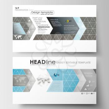 Business templates in HD size for presentation slides. Easy editable abstract layouts in flat design. Scientific medical research, chemistry pattern, hexagonal design molecule structure, science vecto