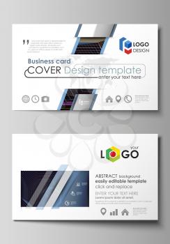 Business card templates. Easy editable layout, abstract vector design template. Abstract polygonal background with hexagons, illusion of depth and perspective. Black color geometric design, hexagonal 