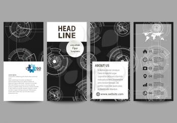Flyers set, modern banners. Business templates. Cover template, easy editable layouts, vector illustration. High tech design, connecting system. Science and technology concept. Futuristic abstract bac