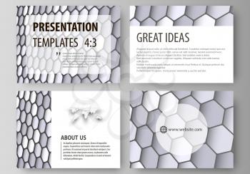 Set of business templates for presentation slides. Easy editable abstract vector layouts in flat design. Gray color hexagons in perspective. Abstract polygonal style modern background.