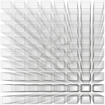 White color abstract infinity background, 3d structure with gray rectangles forming illusion of depth and perspective, vector illustration