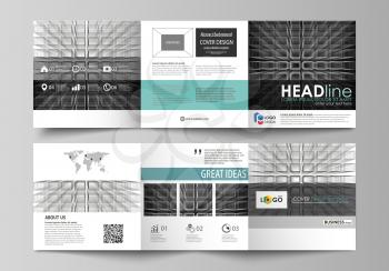 Set of business templates for tri fold square design brochures. Leaflet cover, abstract flat layout, easy editable vector. Abstract infinity background, 3d structure with rectangles forming illusion o