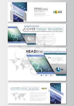 Social media and email headers set, modern banners. Business templates. Cover design template, easy editable, abstract flat layout in popular sizes. DNA molecule structure, science background. Scienti