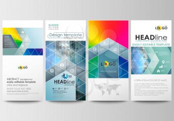 Flyers set, modern banners. Business templates. Cover design template, easy editable, abstract flat layouts. Abstract triangles, blue triangular background, modern colorful polygonal vector.