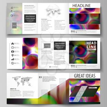 Set of business templates for tri fold brochures. Square design. Leaflet cover, abstract flat layout, easy editable vector. Colorful design background with abstract shapes, bright cell backdrop.
