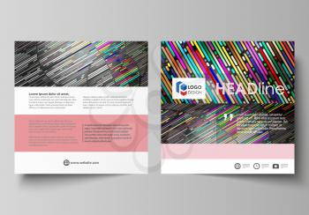 Business templates for square design brochure, magazine, flyer, booklet or annual report. Leaflet cover, abstract flat layout, easy editable vector. Colorful background made of stripes. Abstract tubes