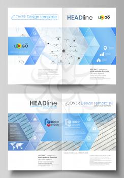 Business templates for bi fold brochure, magazine, flyer, booklet or annual report. Cover design template, easy editable vector, abstract flat layout in A4 size. Blue color abstract infographic backgr