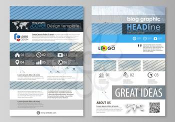 Blog graphic business templates. Page website design template, easy editable abstract vector layout. Blue color abstract infographic background in minimalist style made from lines, symbols, charts, di