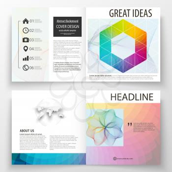 Business templates for square bi fold brochure, magazine, flyer, booklet. Leaflet cover, flat layout, easy editable vector. Colorful design background with abstract shapes and waves, overlap effect
