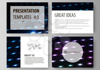 Set of business templates for presentation slides. Easy editable abstract vector layouts in flat design. Abstract colorful neon dots, dotted technology background. Glowing particles, led light pattern