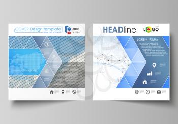 Business templates for square design brochure, magazine, flyer, booklet or annual report. Leaflet cover, abstract flat layout, easy editable vector. Blue color abstract infographic background in minim