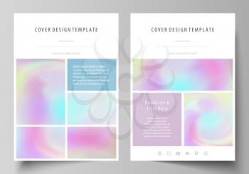 Business templates for brochure, magazine, flyer, booklet or annual report. Cover design template, easy editable vector, abstract flat layout in A4 size. Hologram, background in pastel colors with hol
