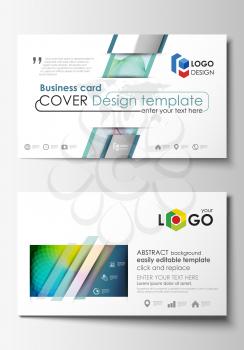 Business card templates. Cover template, easy editable vector, flat style layout. Colorful design background with abstract shapes and waves, overlap effect