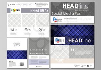 Social media posts set. Business templates. Easy editable abstract flat design template, vector layouts in popular formats. Shiny fabric, rippled texture, white and blue color silk, colorful vintage s